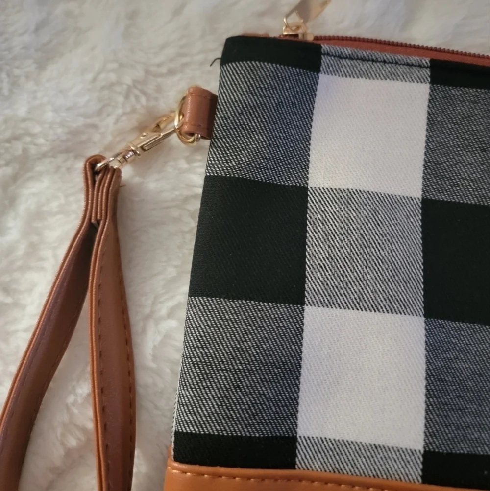 Plaid and Tan Clutch Bag